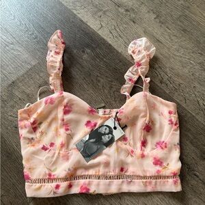 Kendall & Kylie Pink and White Bustier Tie Front Tank Top